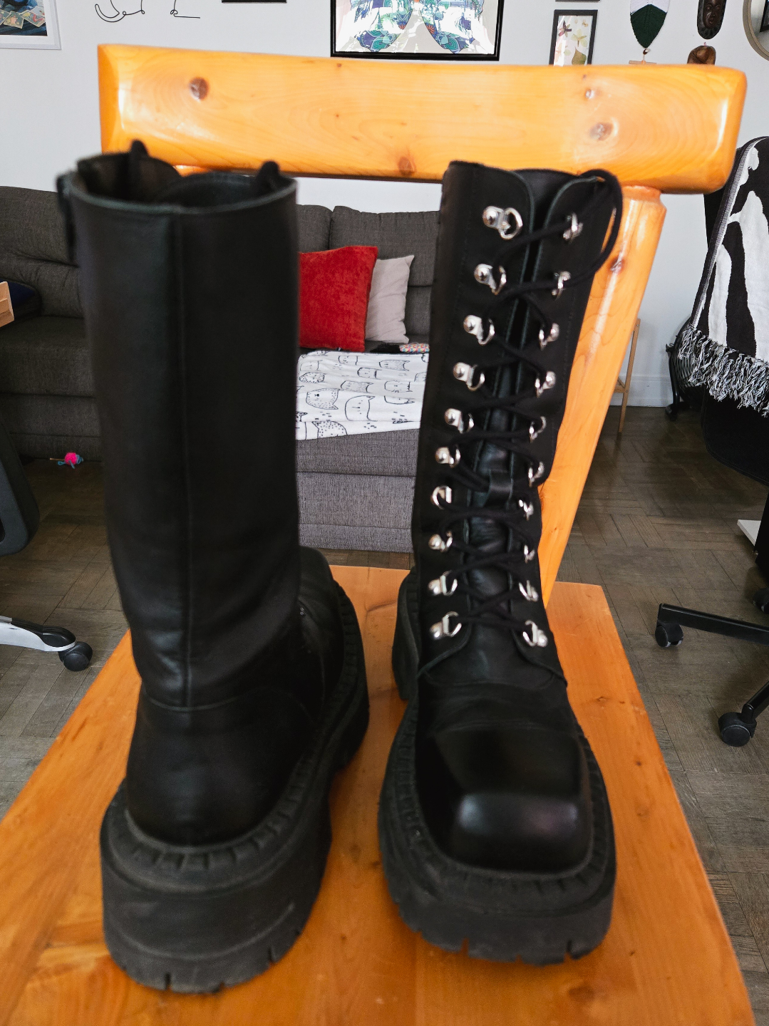 L'intervalle Black Leather Combat Boots Square Toe - photo 5