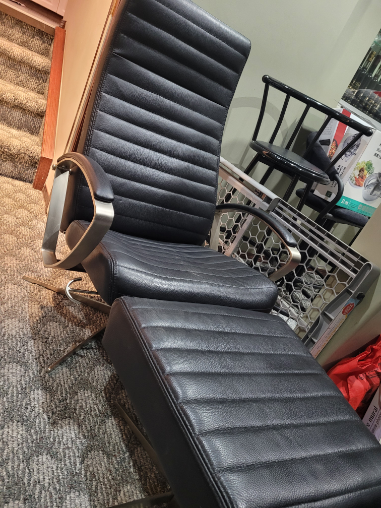 Modern Black Leather Recliner with Ottoman - photo 2