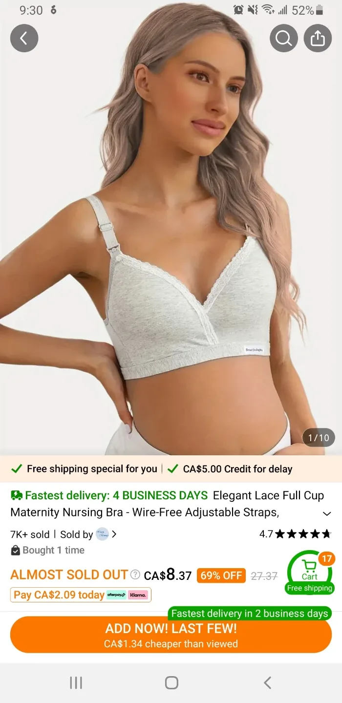 Maternity Nursing Bra - Wire-Free Adjustable Straps thumbnail