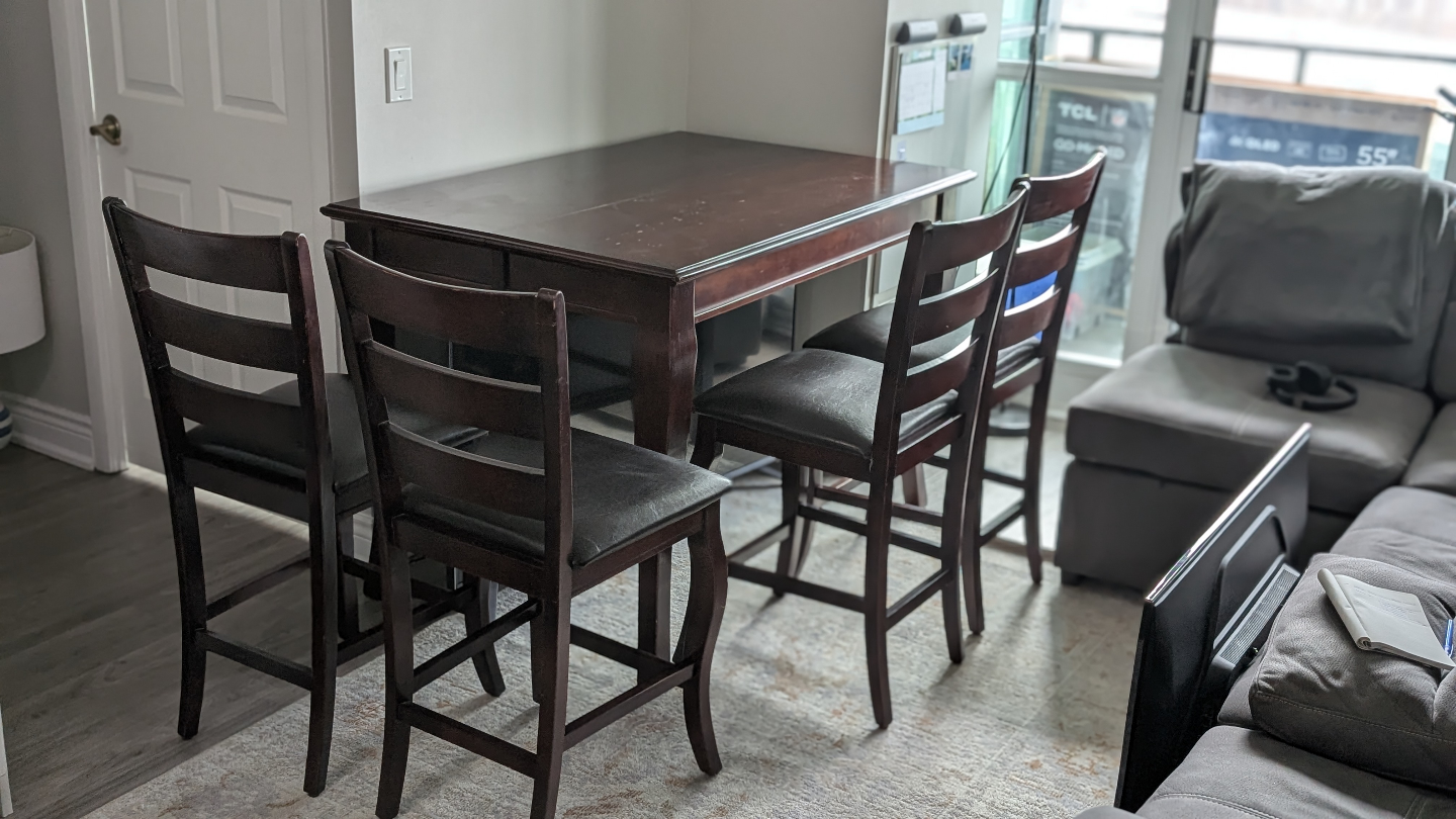Dark Wood Dining Table and Four Chairs Set