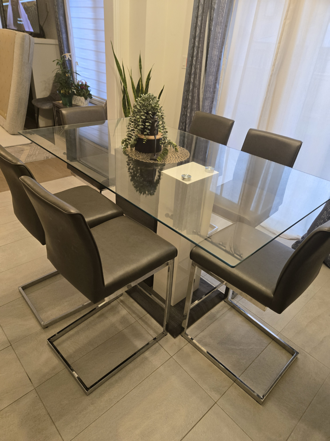 Counter Height Glass-top Dining Table with Six Chairs