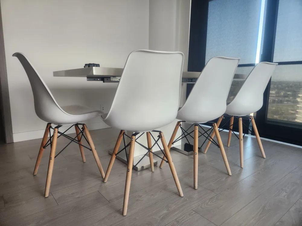 Eiffel stylish Dinning Chairs with Cushion - White/ Natural image indicator(7)