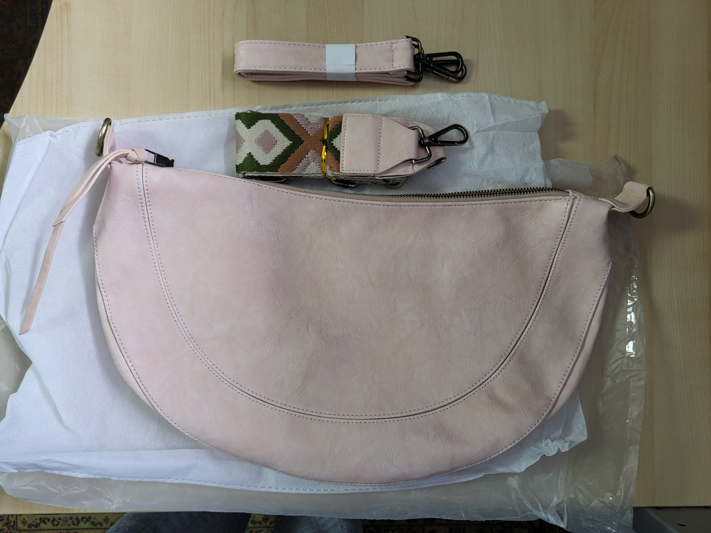 Pink Half-Moon Leather Handbag with Two Straps - photo 2