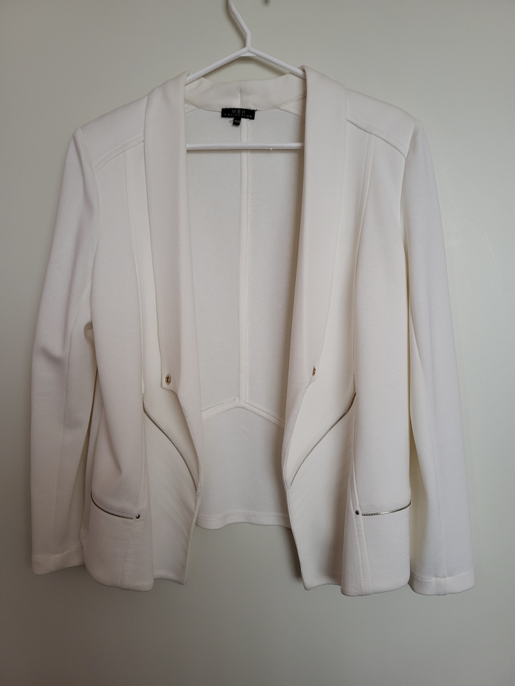 Women's White Open Front Blazer Jacket Size M