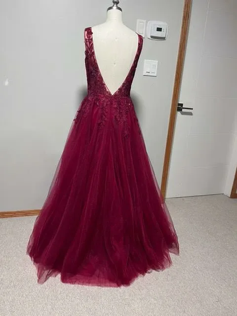 Stunning Burgundy A-Line Formal Gown image indicator(8)