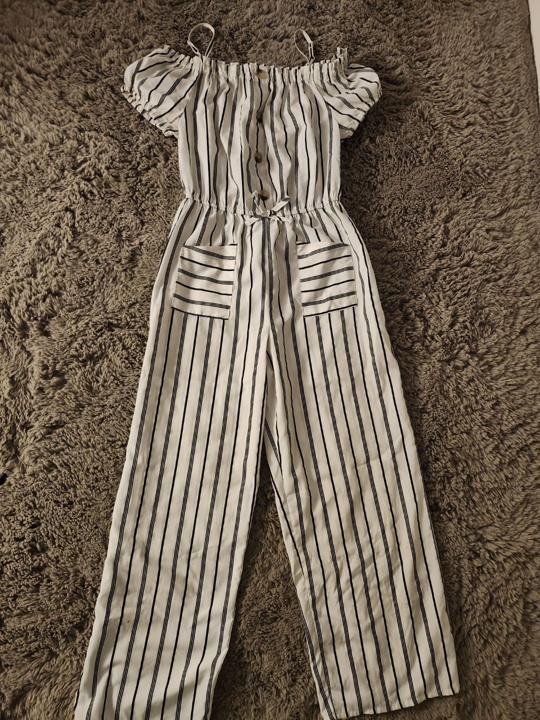Teen Girls Black and White Striped Jumpsuit- Urban Kids