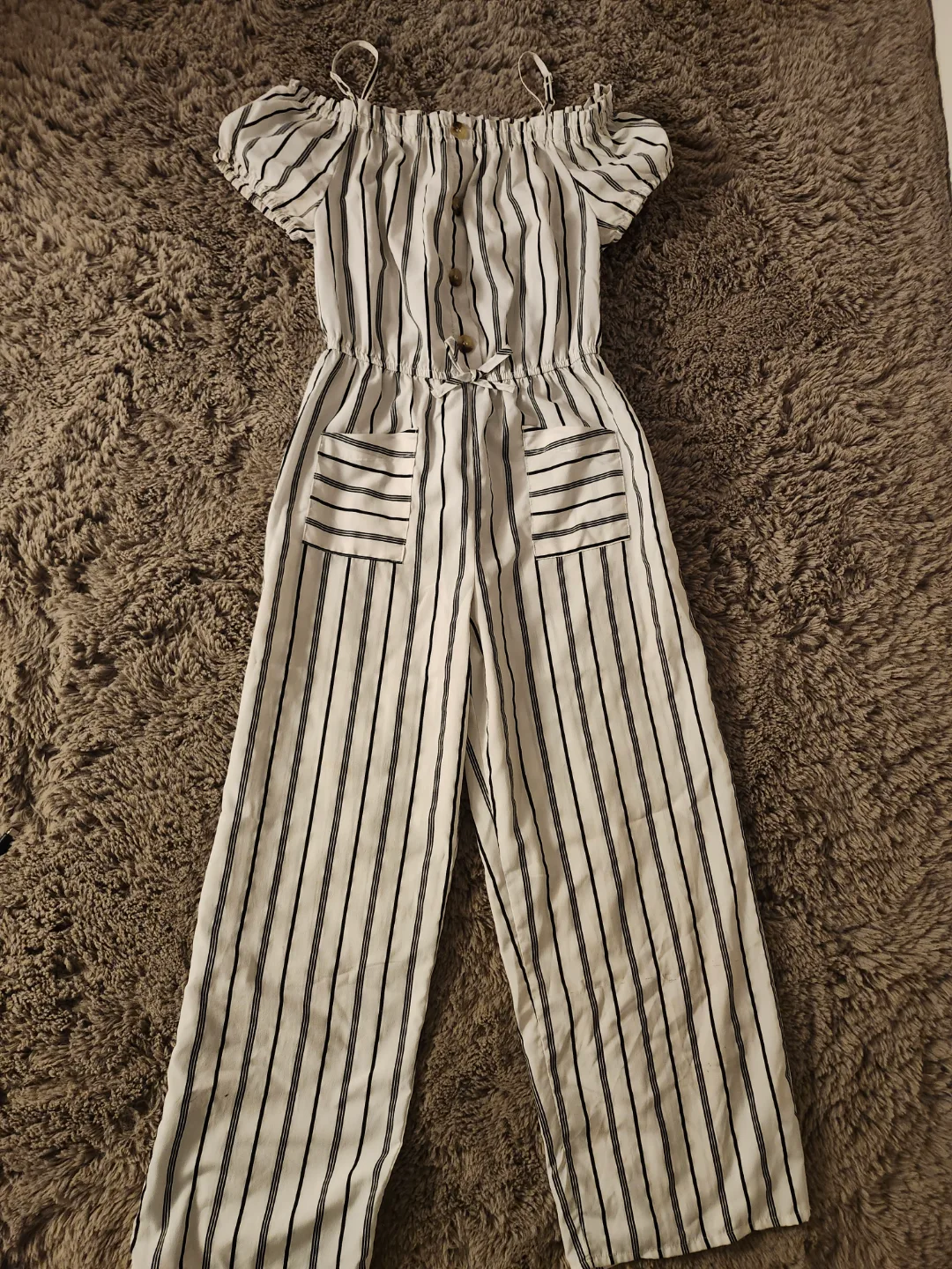 Teen Girls Black and White Striped Jumpsuit- Urban Kids thumbnail