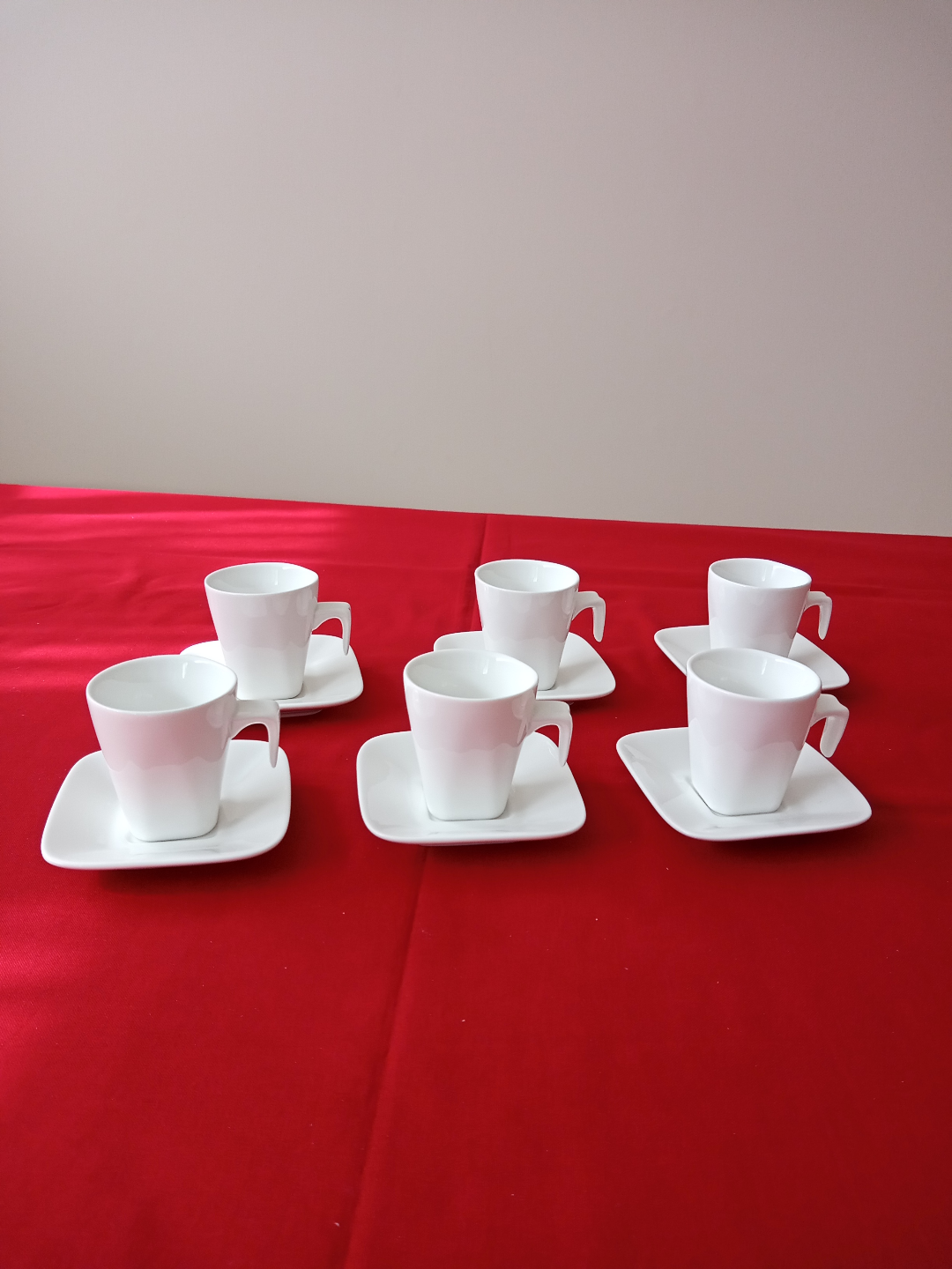 Six White Espresso Cups and Saucers - photo 2