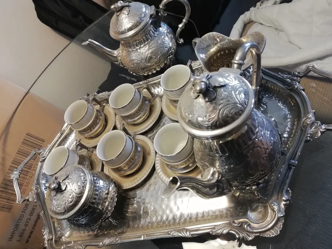 Antique Pewter Coffee Set with Tray thumbnail