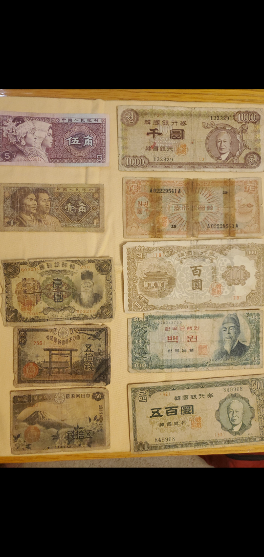 Collection of vintage Asian banknotes