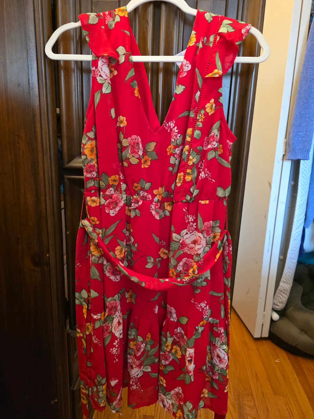 💚Red floral sleeveless mini dress thumbnail