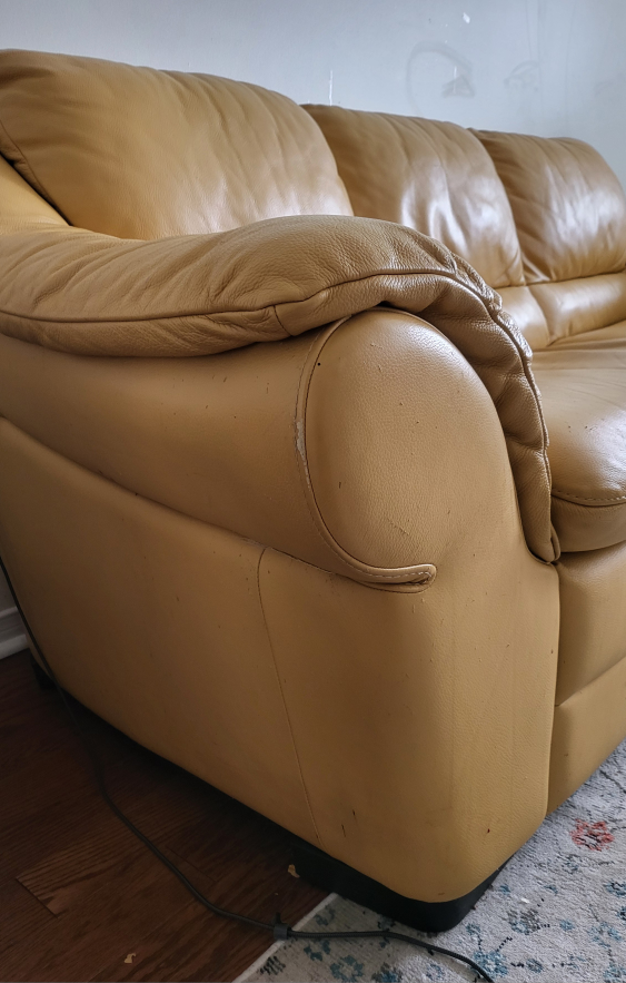 Used Leather Sofa - Mustard Yellow - photo 3