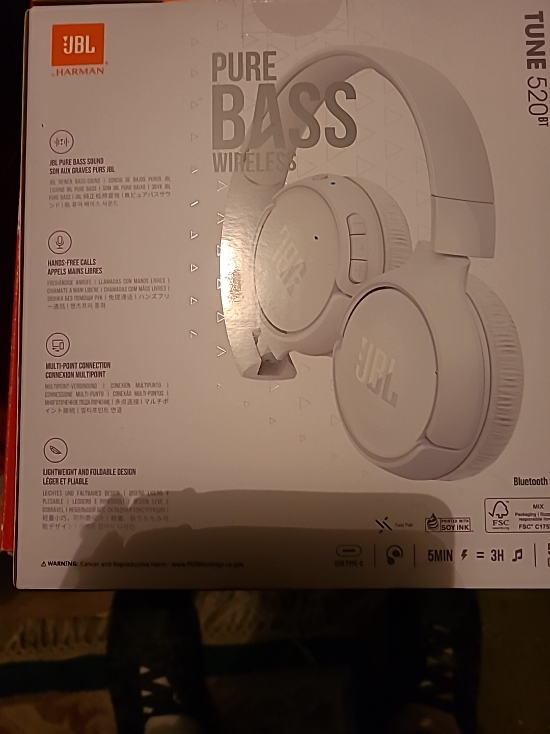 JBL Tune 520BT Wireless On-Ear Headphones - White