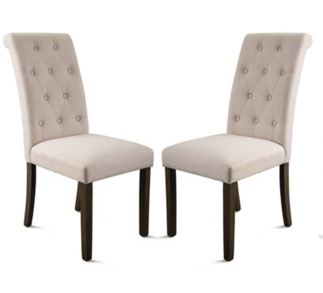 Pair of Beige Tufted Dining Chairs with Dark Brown Legs - photo 4