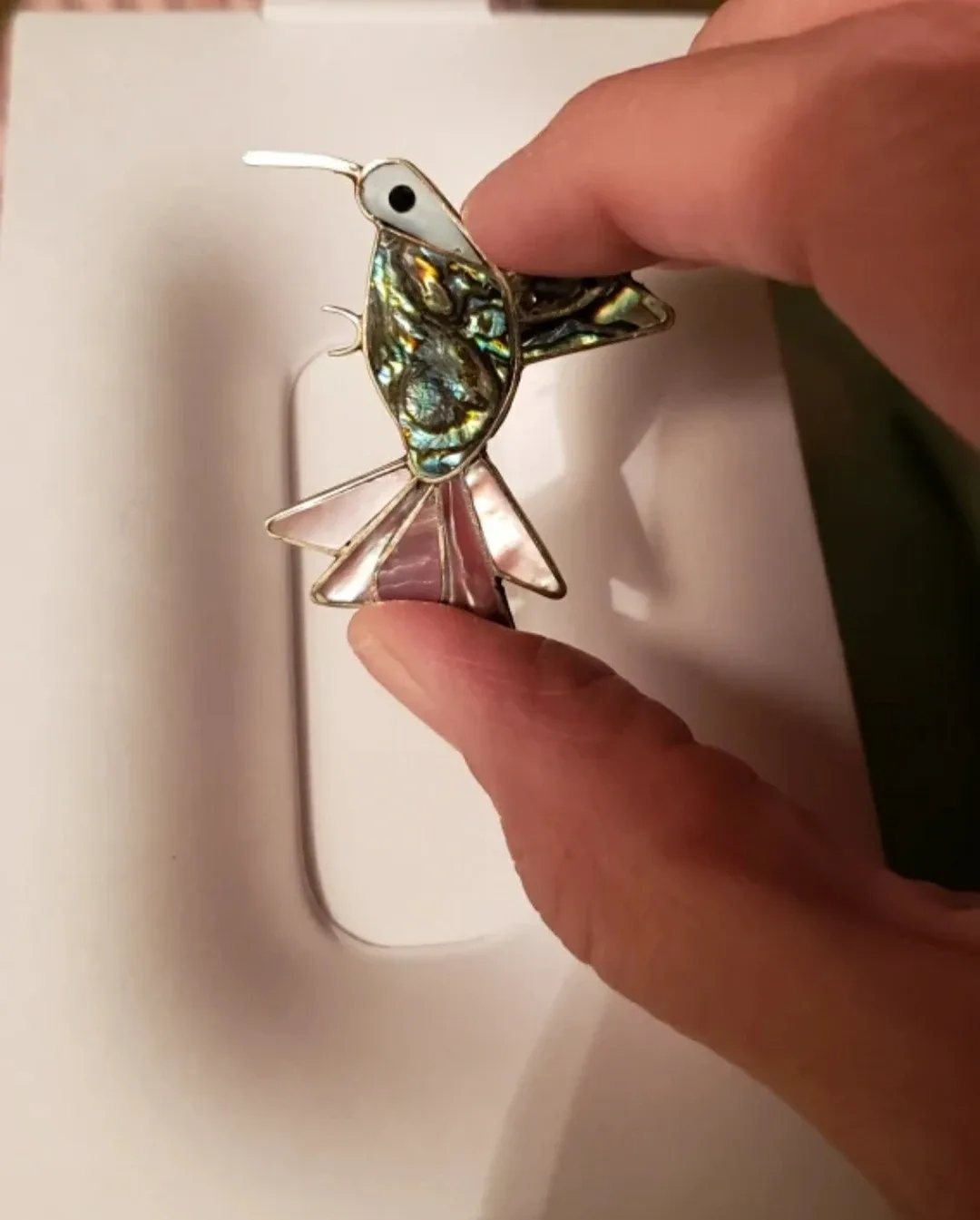 Hummingbird abalone shell brooch pin image indicator(3)