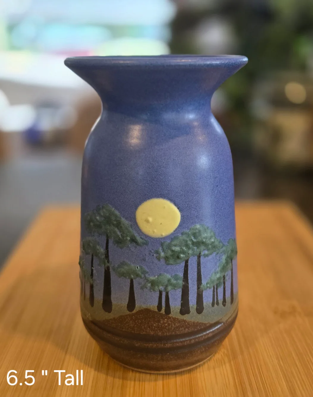 Vintage Dorothy Price Pottery Vase - Moonlit Trees thumbnail