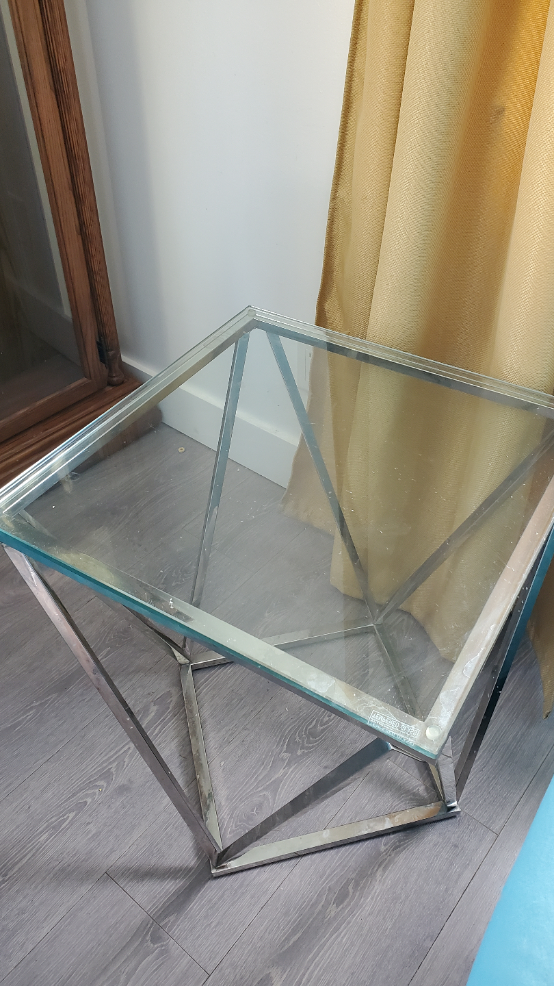 Glass and Metal Geometric Side Table