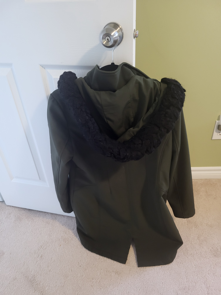 Women's Olive Green Softshell Winter Jacket with Faux Fur Hood - photo 2