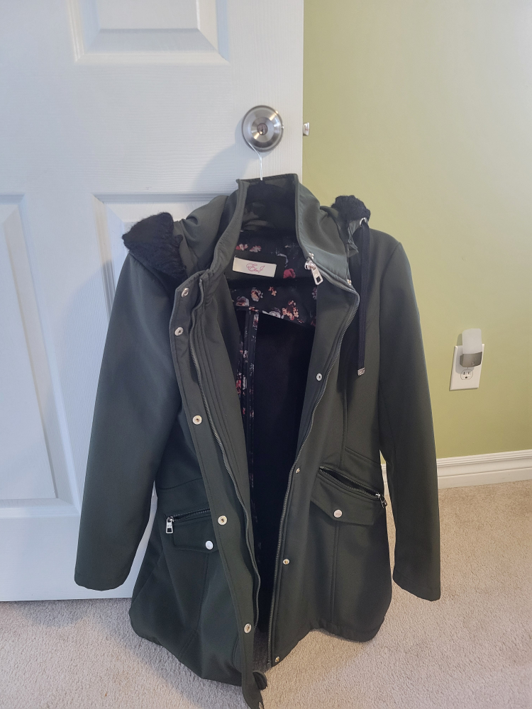 Women's Olive Green Softshell Winter Jacket with Faux Fur Hood - photo 3