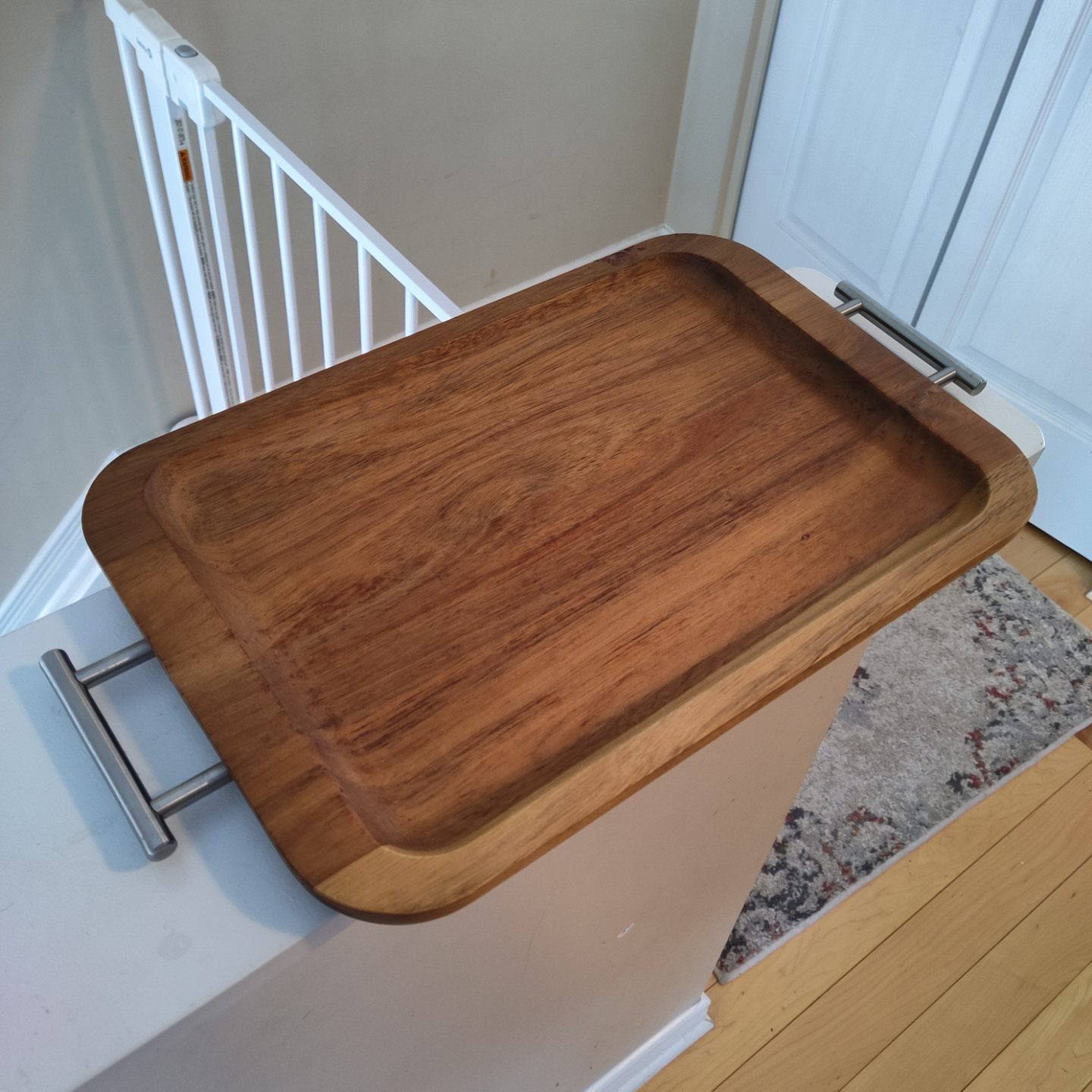 Wooden Serving Tray with Metal Handles