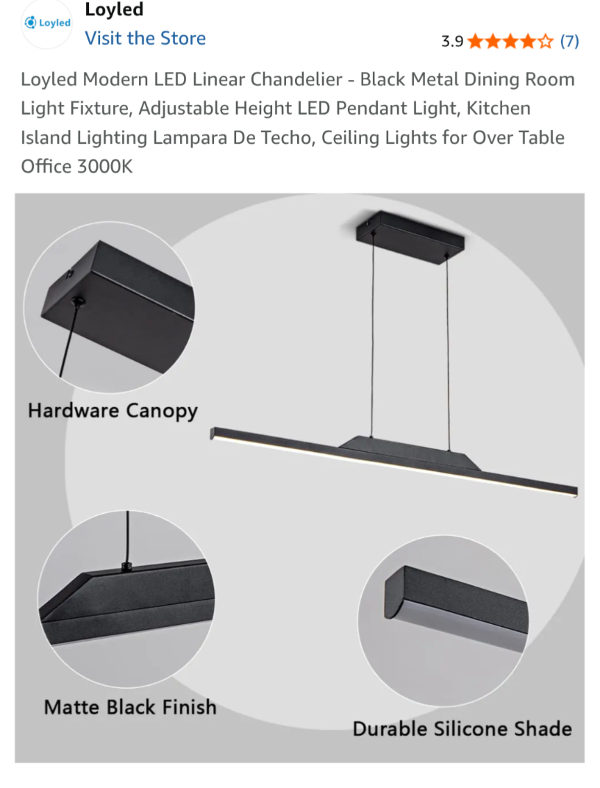 Loyled Modern LED Linear Chandelier - Black - photo 2