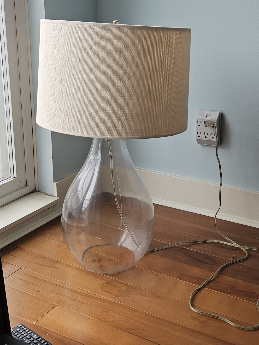 Large Glass Table Lamp with Cream Shade