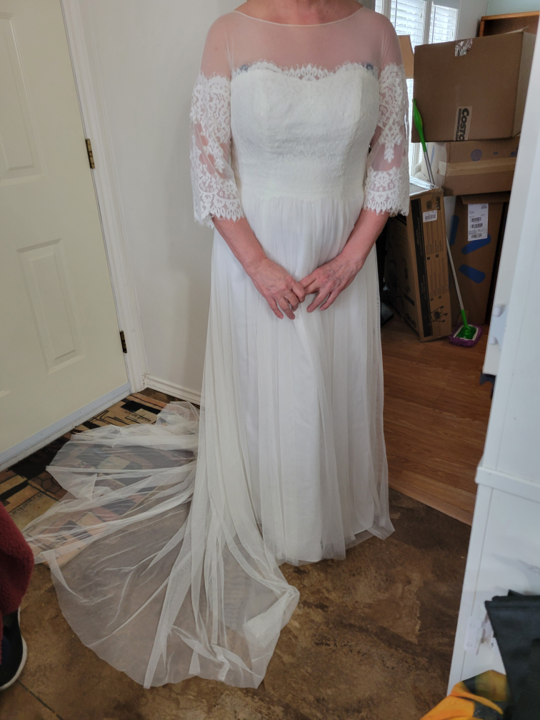 Gorgeous Off-White Lace Wedding Gown with Tulle Train - photo 4
