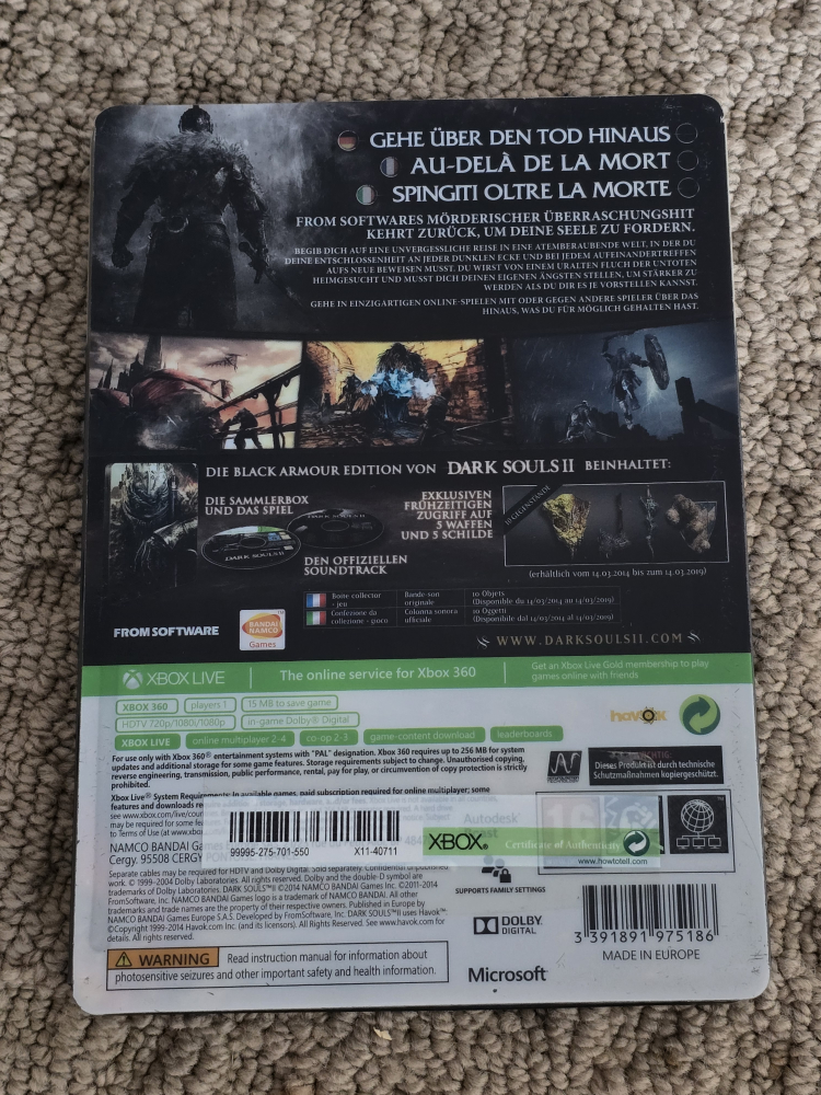 Dark Souls II Black Armour Edition Xbox 360 Steelbook - photo 3