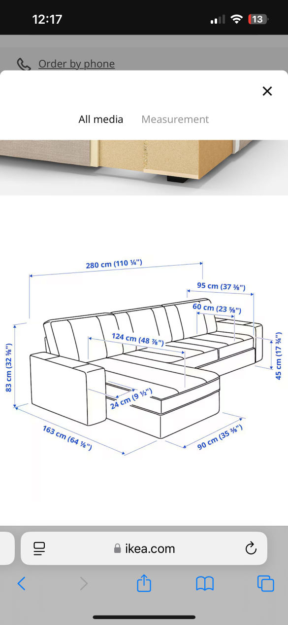 IKEA KIVIK Loveseat with Chaise - Grey - photo 2