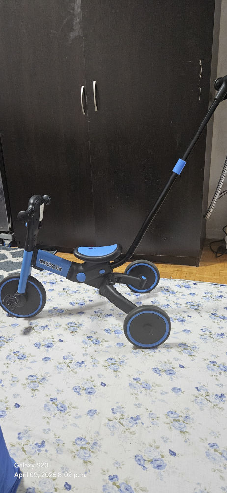 Kids' Tricycle with Push Handle - Blue and Black