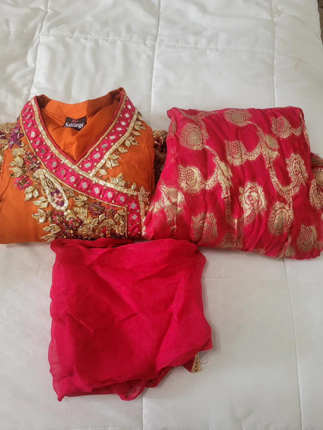 Sathangi Orange & Pink Embroidered Shalwar Kameez Suit image indicator(3)
