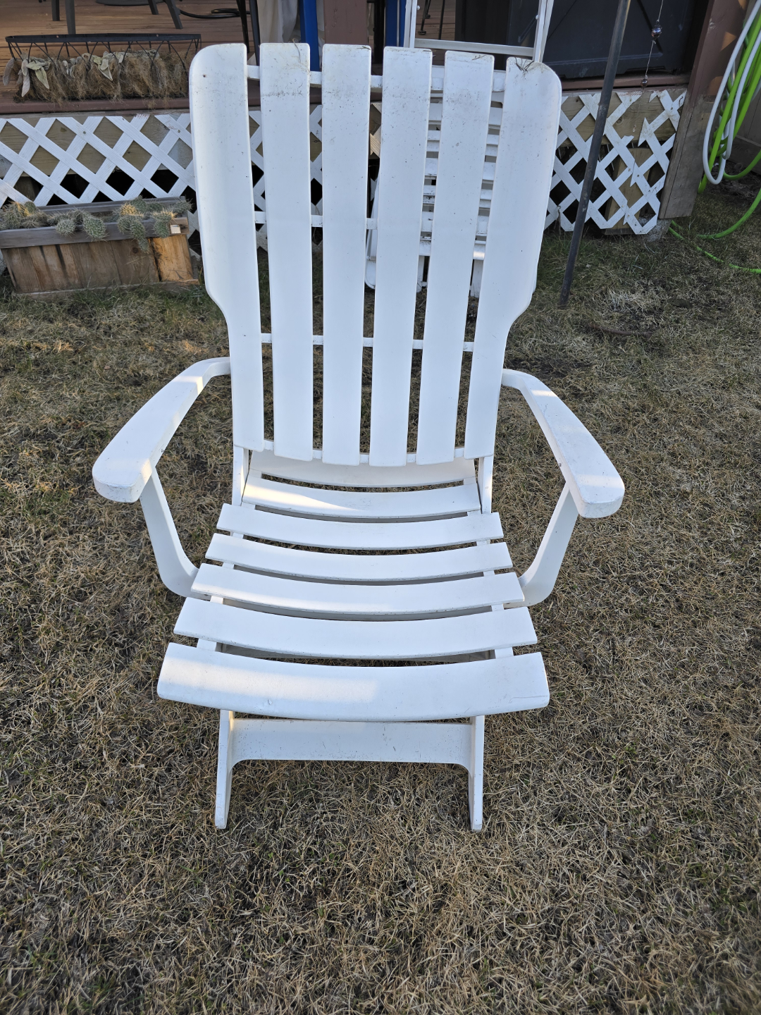 Pair of White Folding Adirondack Chairs & Matching Cushion