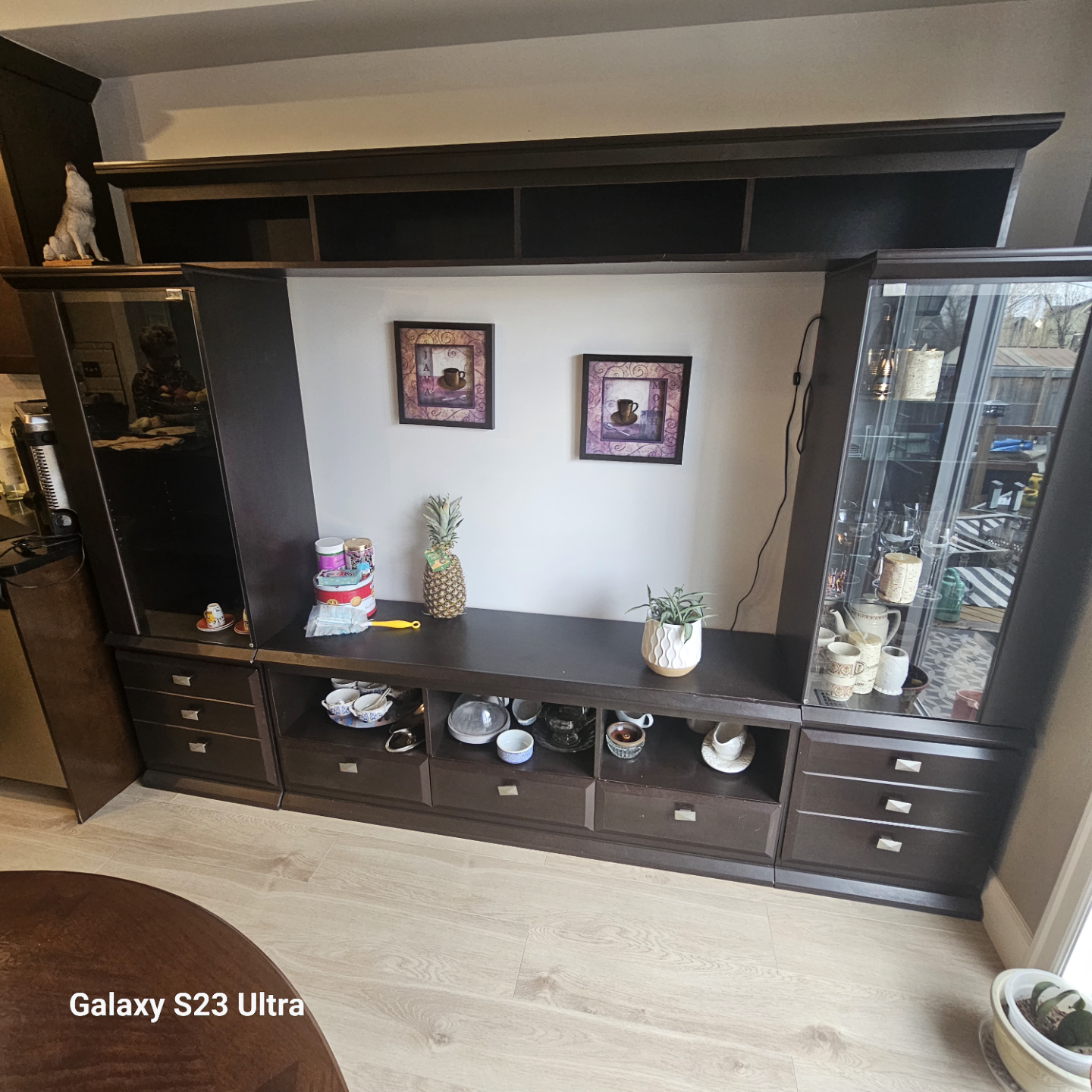Large Dark Brown Entertainment Center with Glass Doors ❤️