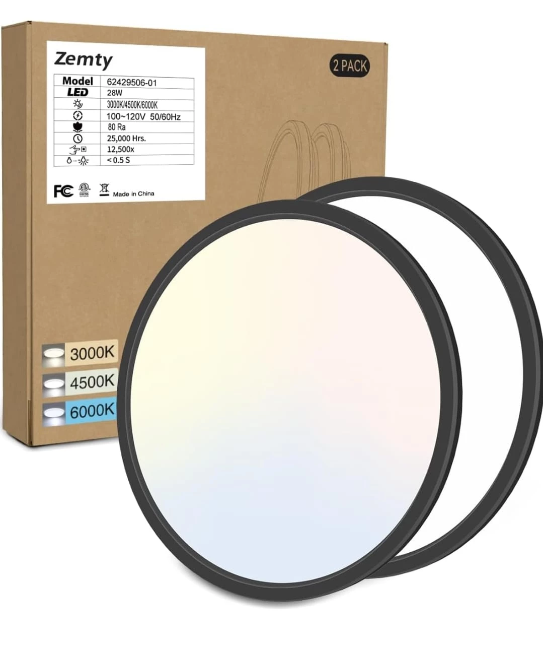 Zemty 12-inch Modern LED Ceiling Light (2-Pack)