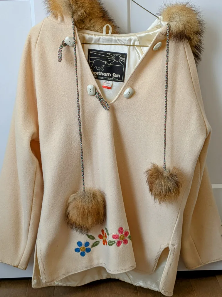 Vintage 1980s hand embroidered Wool Anorak with fur trim. image indicator(4)