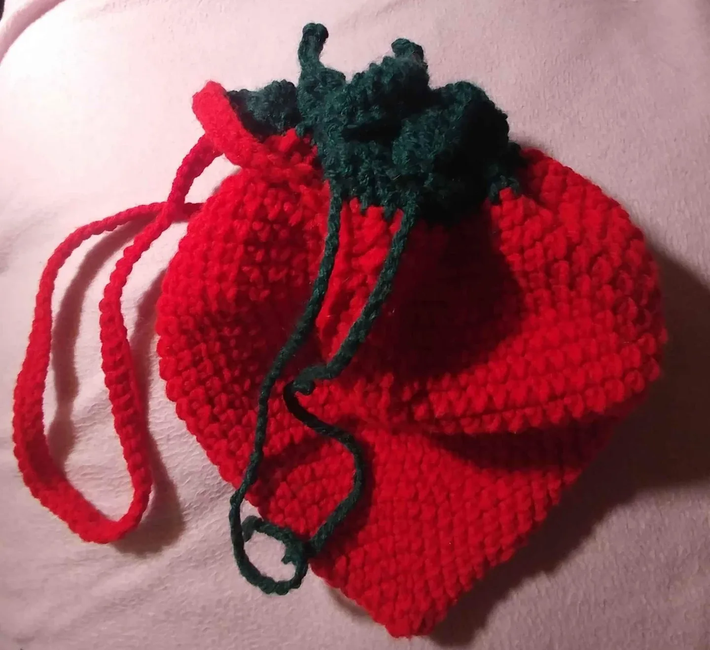 Handmade Crochet Drawstring Strawberry Bag thumbnail