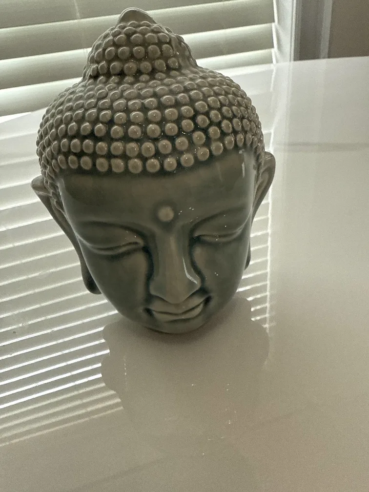 Serene Grey Buddha Head Figurine thumbnail