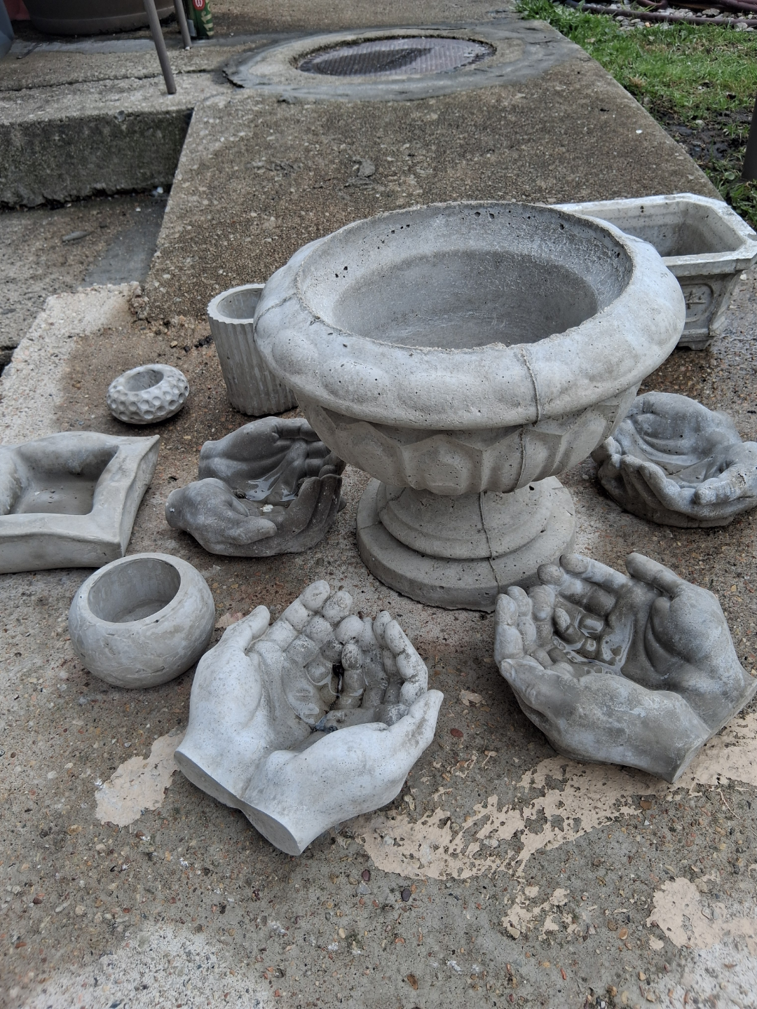 Cement Planters and Decorative Hands