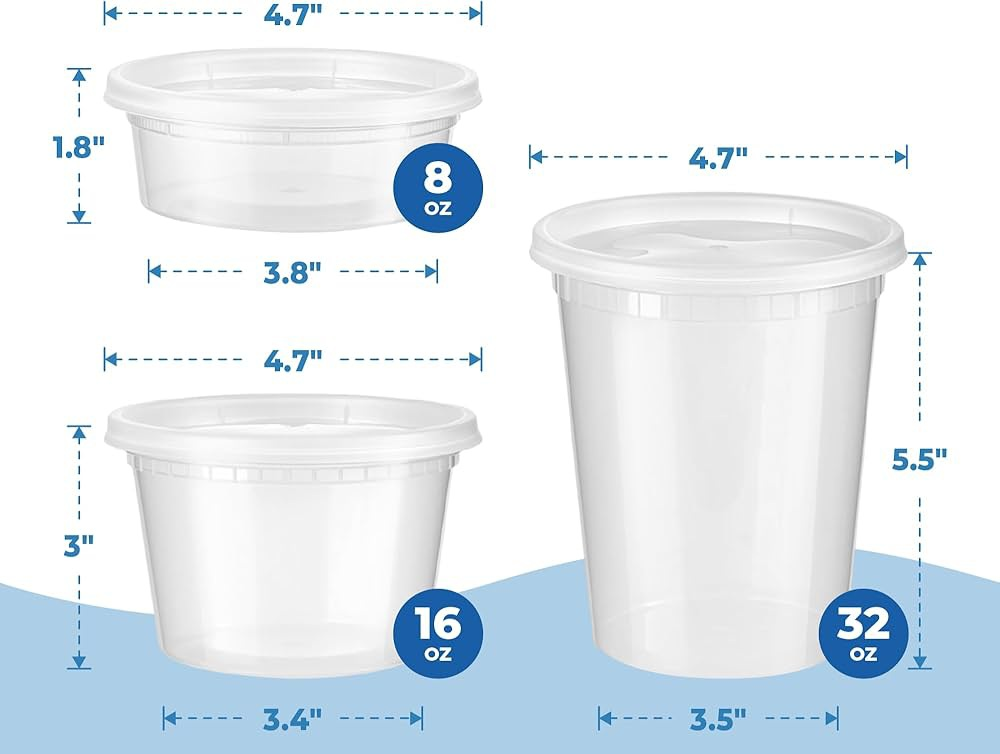 Clear Plastic Food Containers with Lids - 8oz, 16oz, 32oz