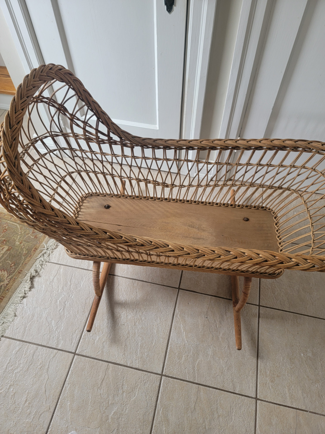 antique Wicker Rocking Baby Bassinet - photo 2