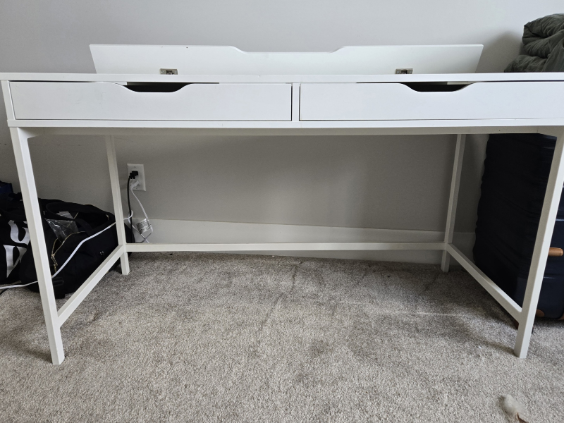 Ikea White Desk with Two Drawers and Hidden Compartment