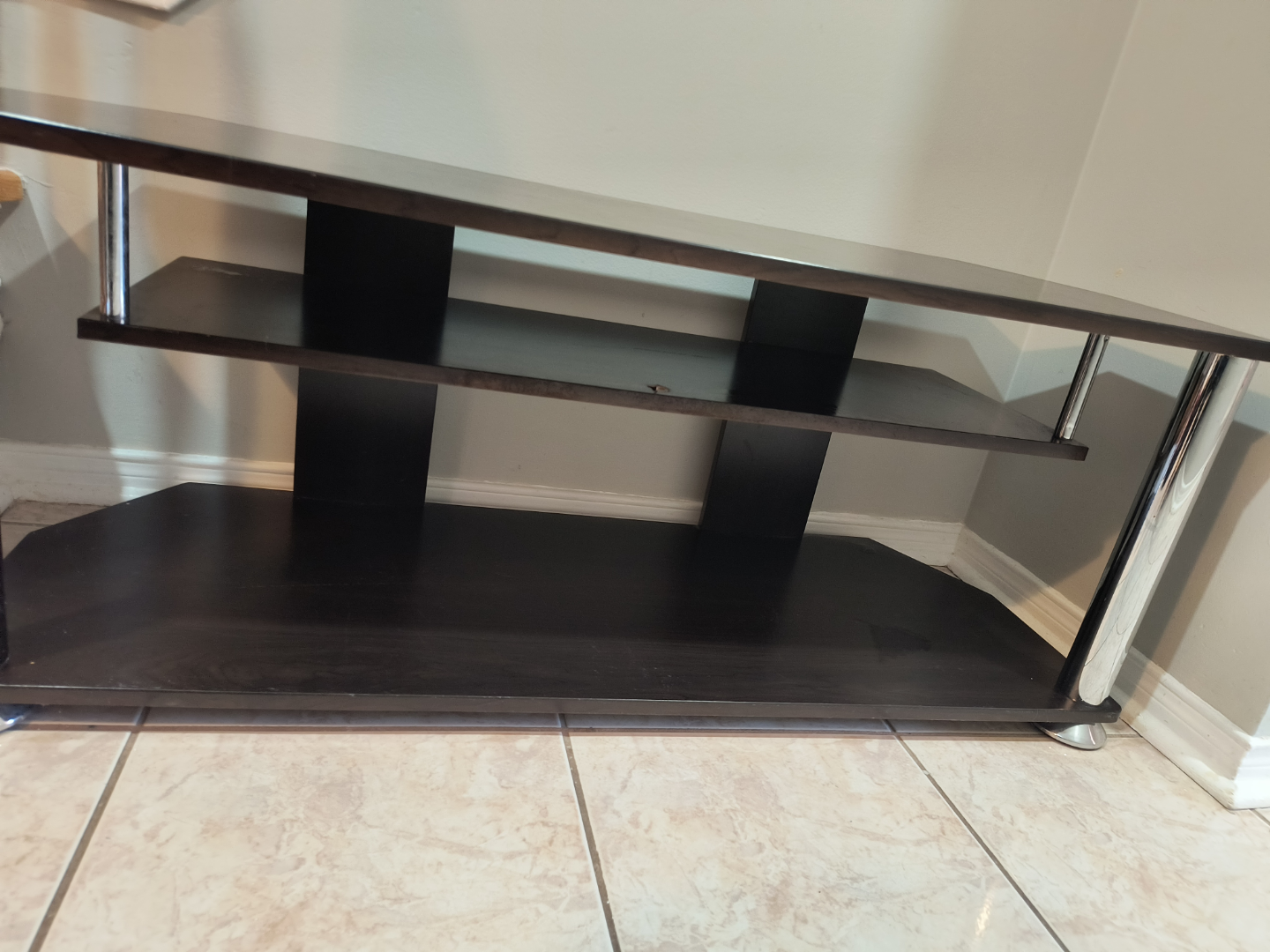 Dark brown TV stand with chrome legs - photo 3
