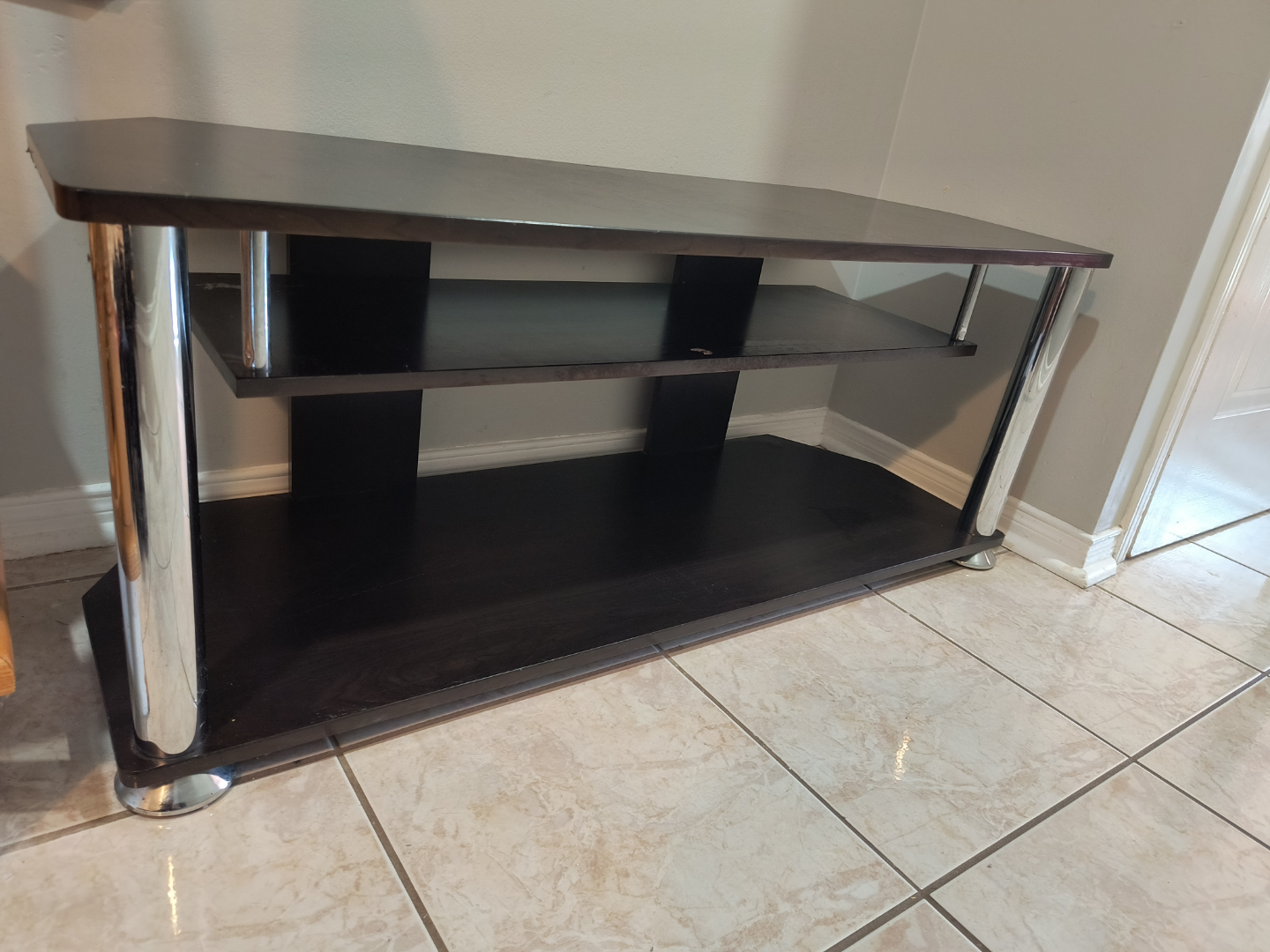 Dark brown TV stand with chrome legs - photo 4
