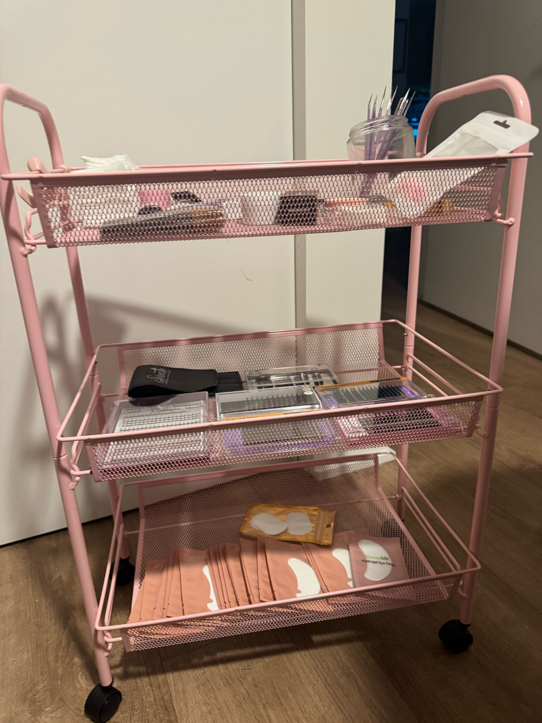 Eyelash Extension Kit & Pink Rolling Cart
