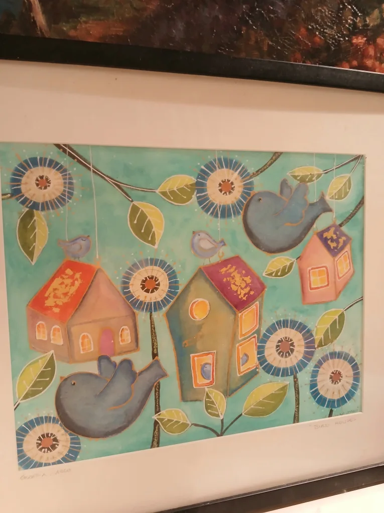 Original Watercolor Painting - Birdhouses and Bluebirds image indicator(2)