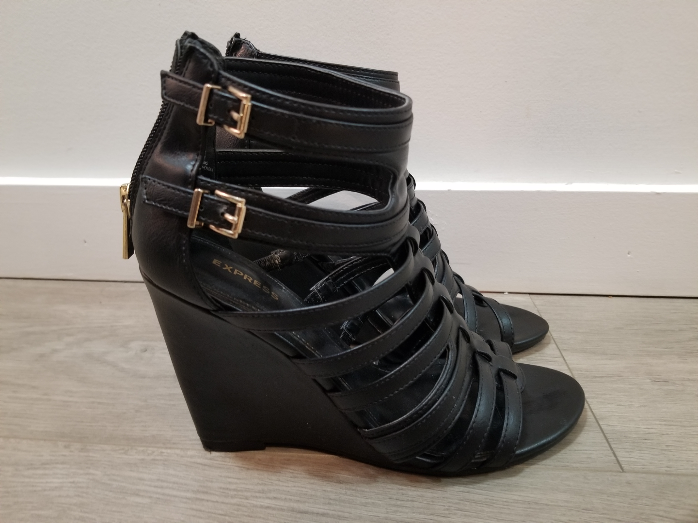 Express Black Gladiator Wedges