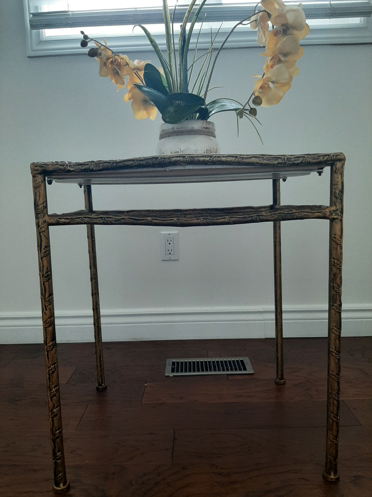 Gold Metal Accent Table with Mirrored Top