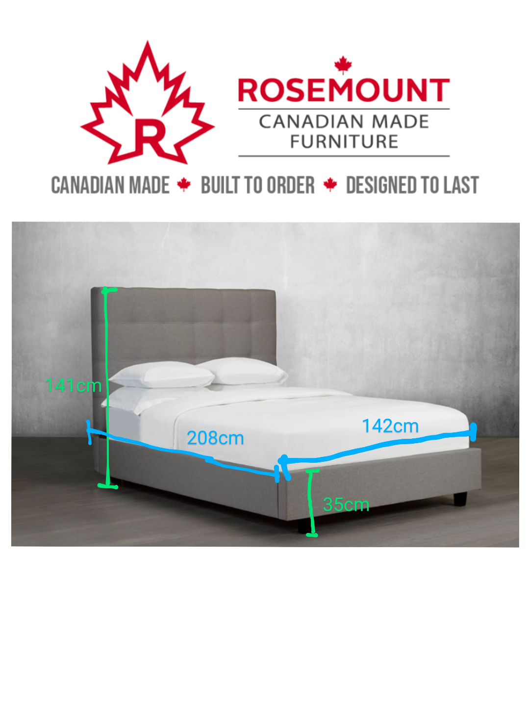 Rosemount Upholstered Bed Frame - Grey, Double size - photo 3