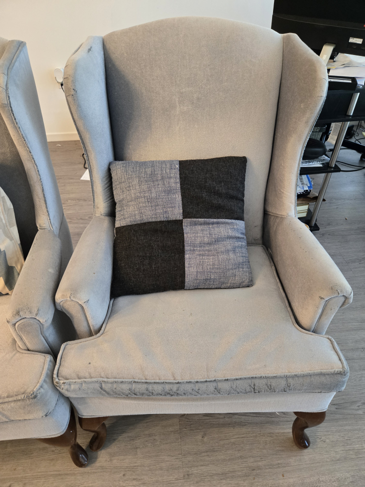 Pair of Grey Wingback Chairs - photo 3