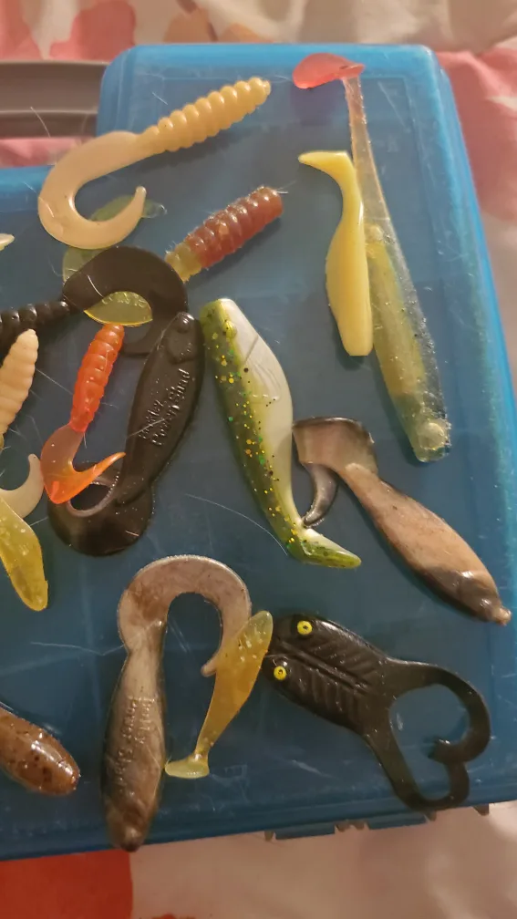 Assorted Soft Plastic Fishing Lures in Tackle Box image indicator(2)